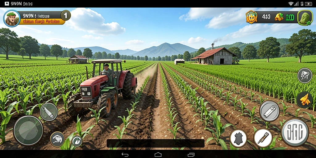 Screenshot gameplay 9N9N yang menunjukkan keseruan bertani.