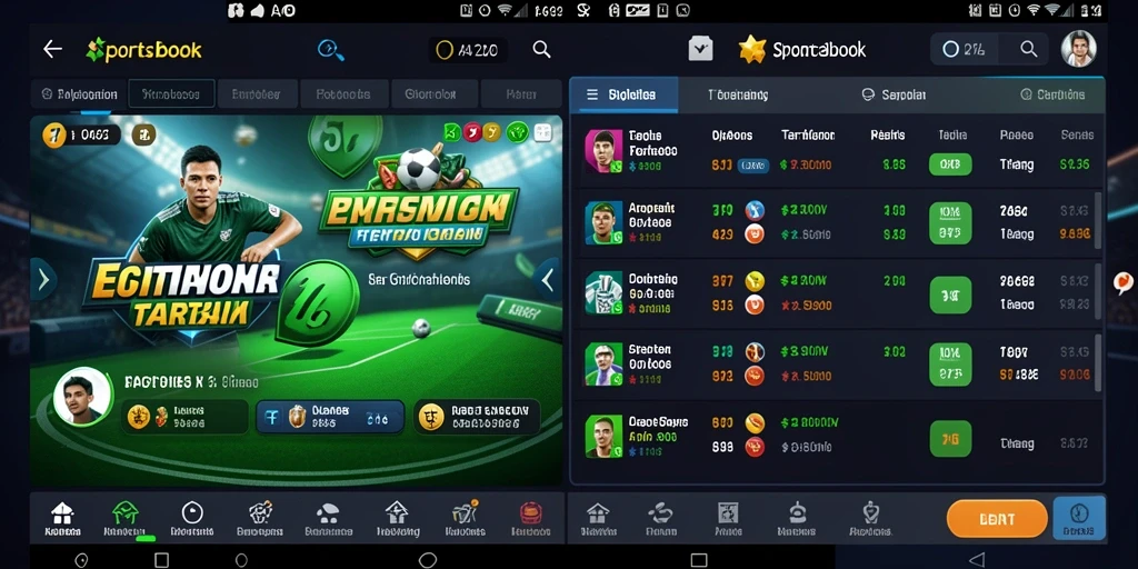Screenshot AA62 menunjukkan pengalaman taruhan Sportsbook yang interaktif.