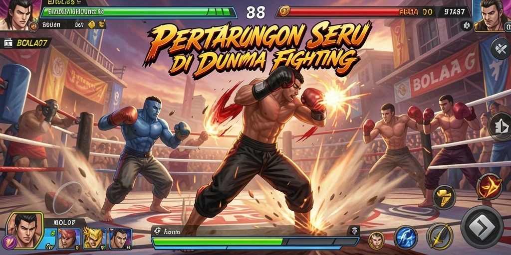 Screenshot gameplay BOLA07 menampilkan pertarungan seru antar karakter.
