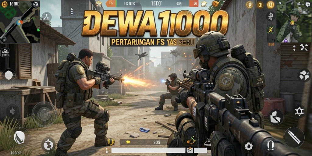 Tangkapan layar menunjukkan aksi seru gameplay DEWA1000 dalam mode pertempuran FPS.