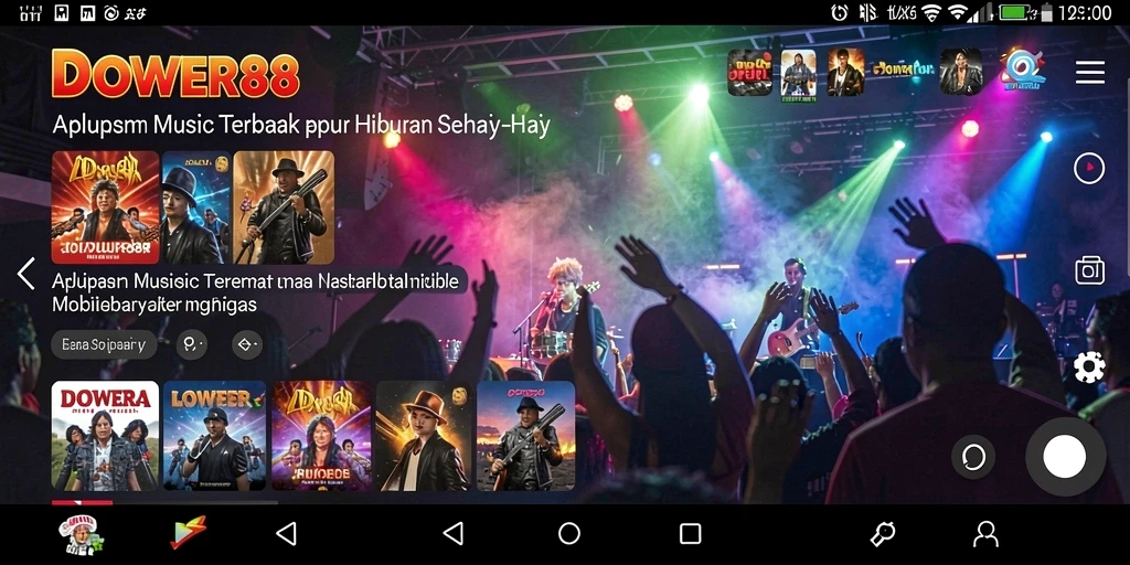 Screenshot DOWER88 menunjukkan antarmuka aplikasi dengan berbagai pilihan musik.