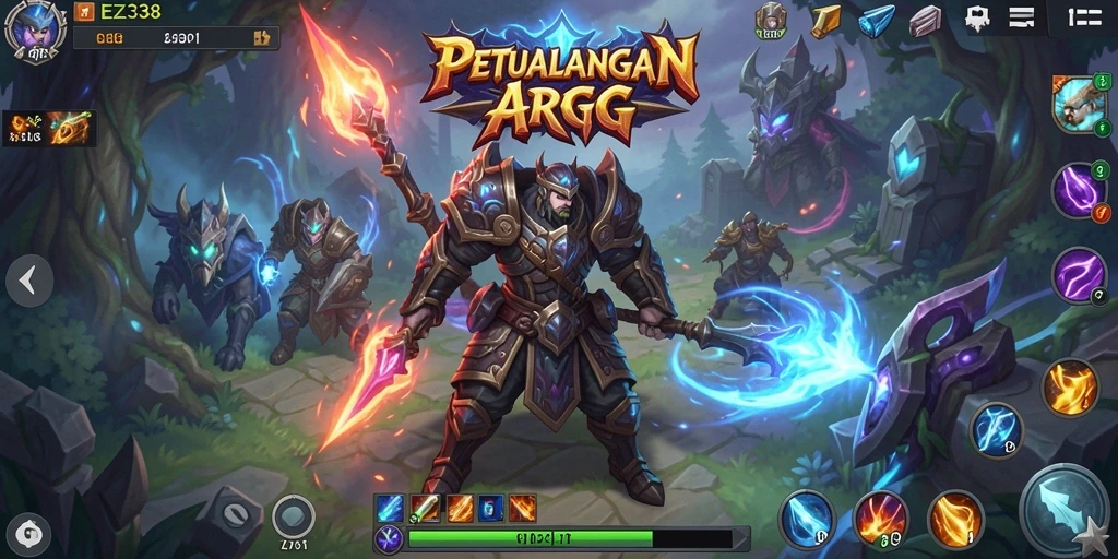 Tampilan gameplay EZ338 yang epik dengan pertarungan seru.