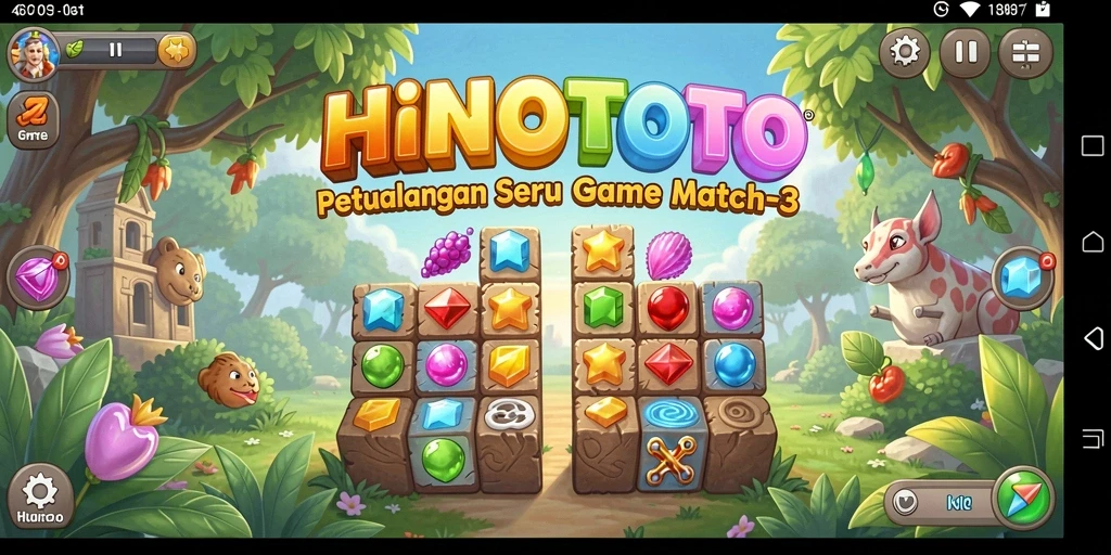 Screenshot gameplay HINOTOTO dengan aksi Match-3 yang seru.