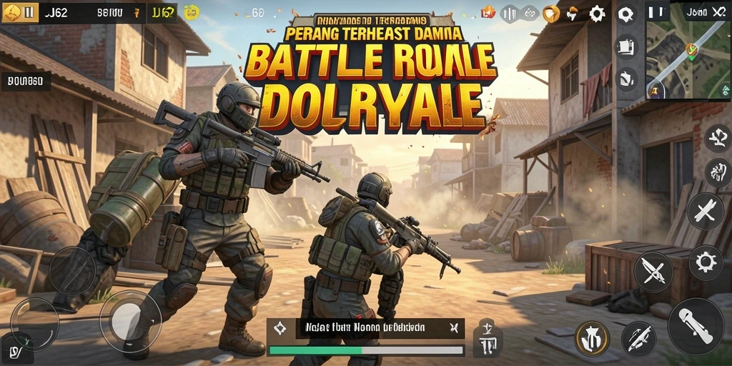 Screenshot utama JJ62 menampilkan gameplay Battle Royale yang mendebarkan.