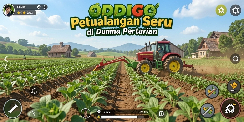 Screenshot gameplay ODDIGO yang menampilkan kebun dan hewan peliharaan.