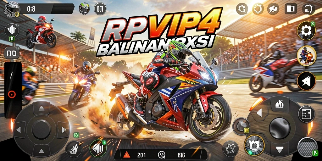 Gameplay RPVIP4 menampilkan balapan motor yang seru dan cepat.
