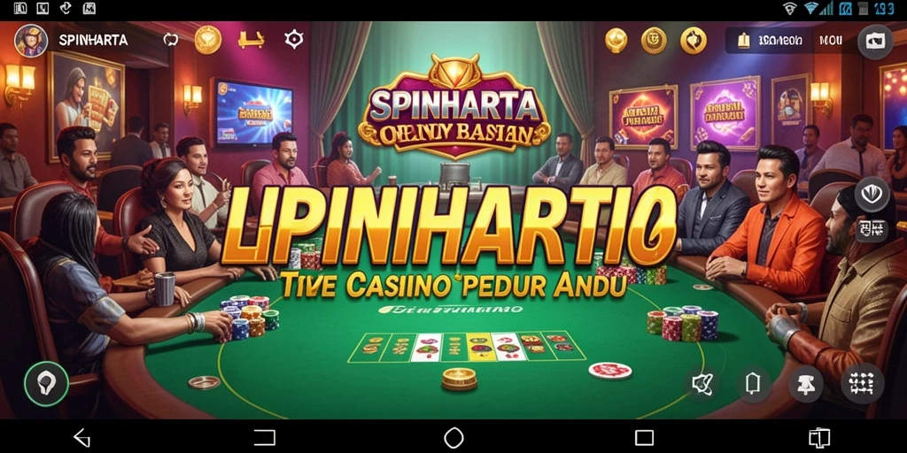 Screenshot SPINHARTA menampilkan dealer dan pemain dalam permainan Live Casino yang intens.
