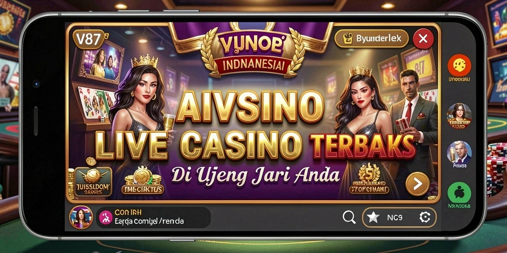 Screenshot V87 menunjukkan dealer langsung dan gameplay kasino yang menarik.