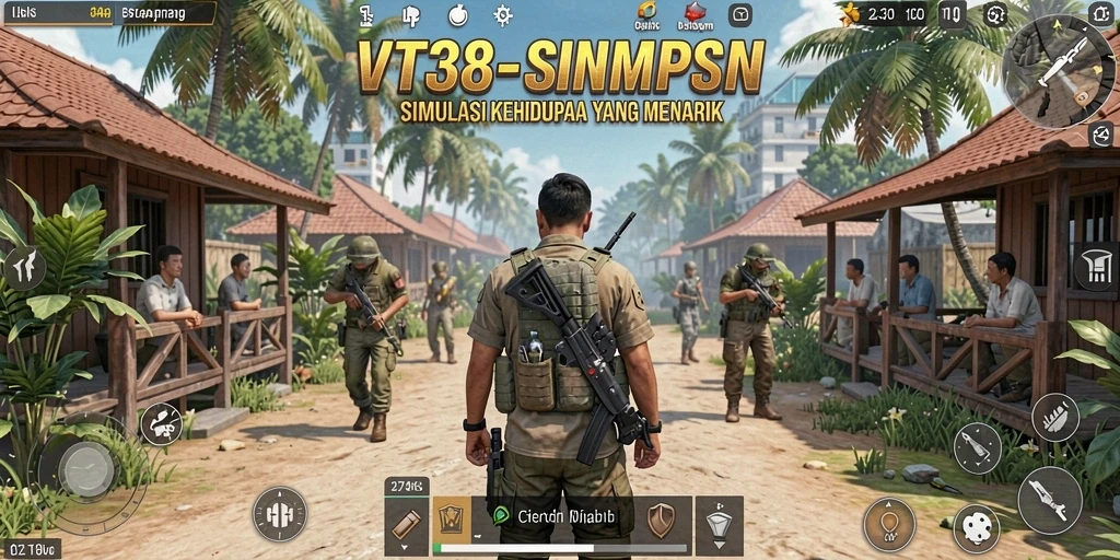 Tampilan gameplay VT38 dengan aktivitas simulasi kehidupan yang menarik.